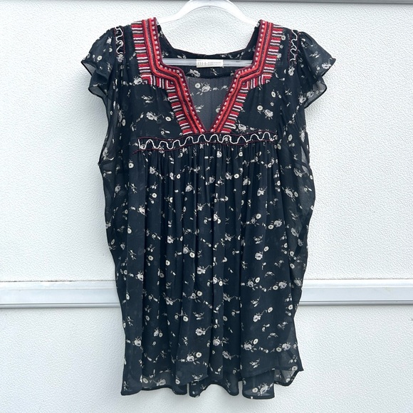 Ulla Johnson Top 100% Silk Embroidered Floral Anosha Women 8 Flutter Sleeve Boho - Picture 4 of 14